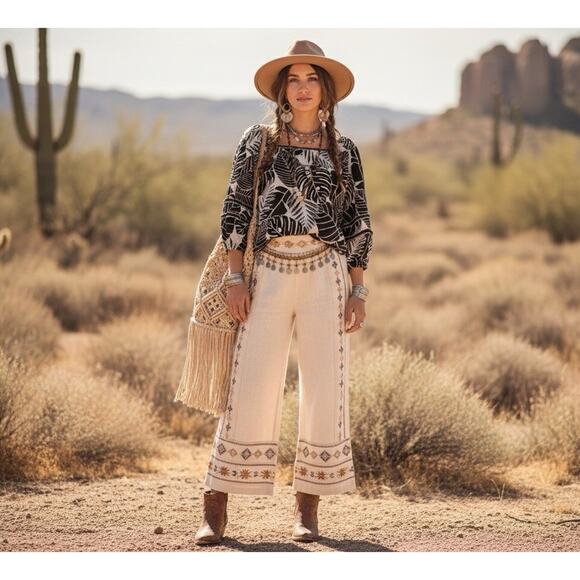 Cynthia Rowley 100% Linen European Flax Botanical Lace Trim Blouse Womens Medium - Picture 1 of 8